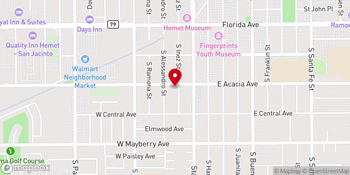 Map showing location of Hemet Church of Christ