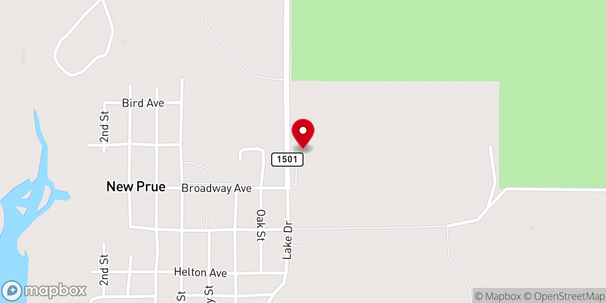 Map showing location of First Baptist Church of Prue