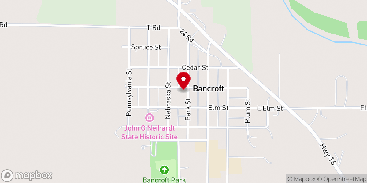 Map showing location of Bancroft First Presbyterian Church