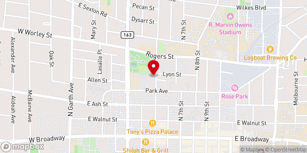 Map showing location of Fifth Street Christian Church