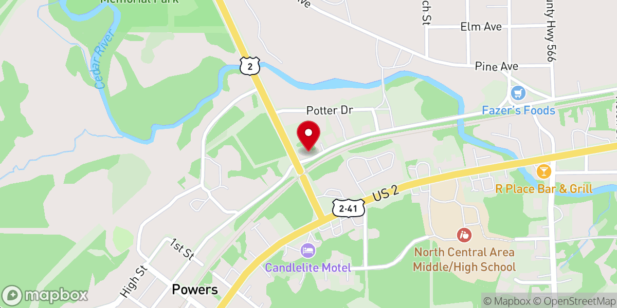 Map showing location of Powers Lutheran Church