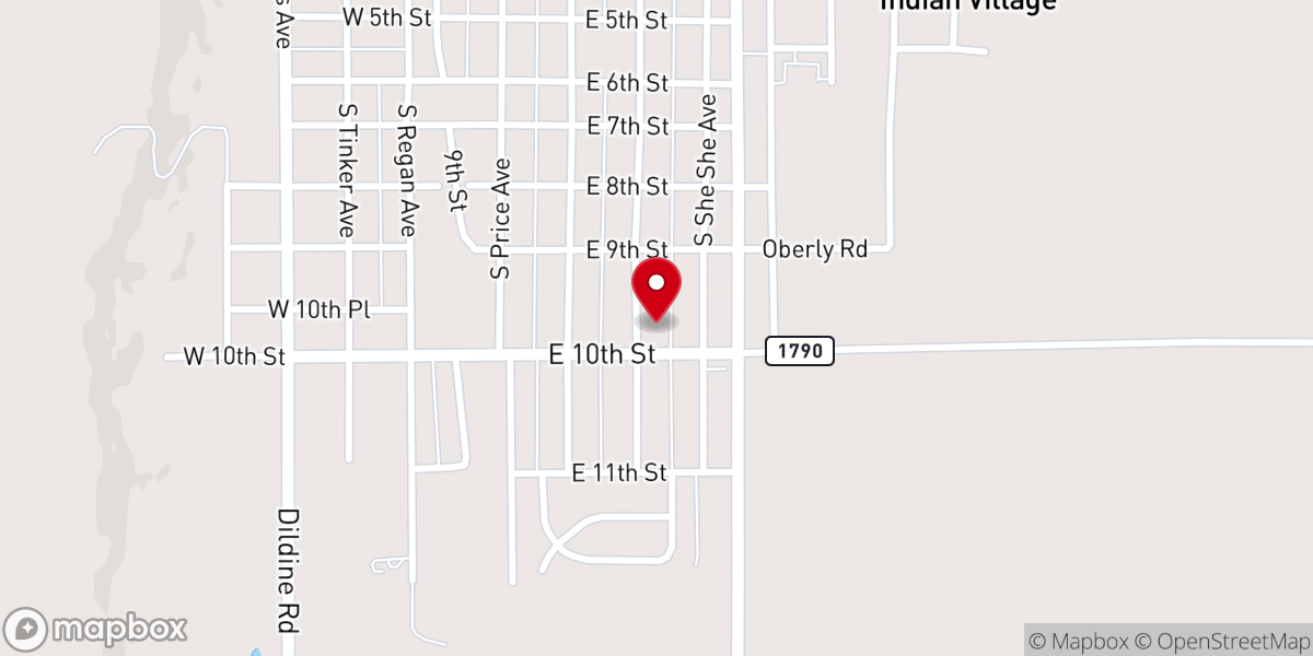Map showing location of Hominy Church of Christ
