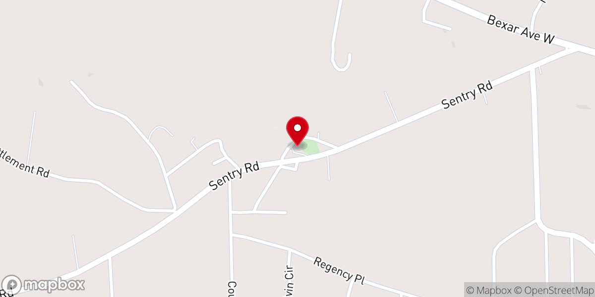 Map showing location of Rocky Grove Freewill Baptist Church