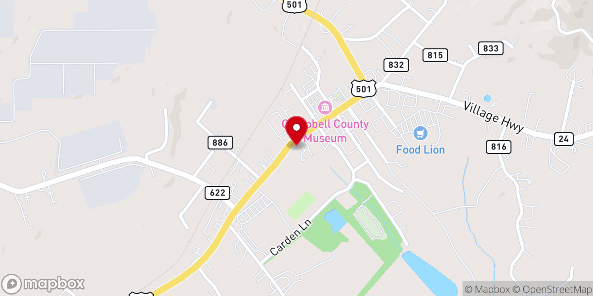 Map showing location of Rustburg Presbyterian Church