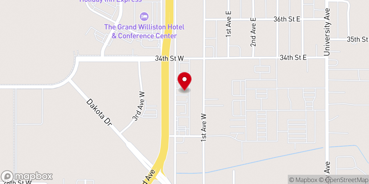 Map showing location of LLDM Williston