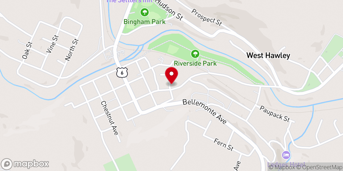 Map showing location of First Baptist Church of Hawley