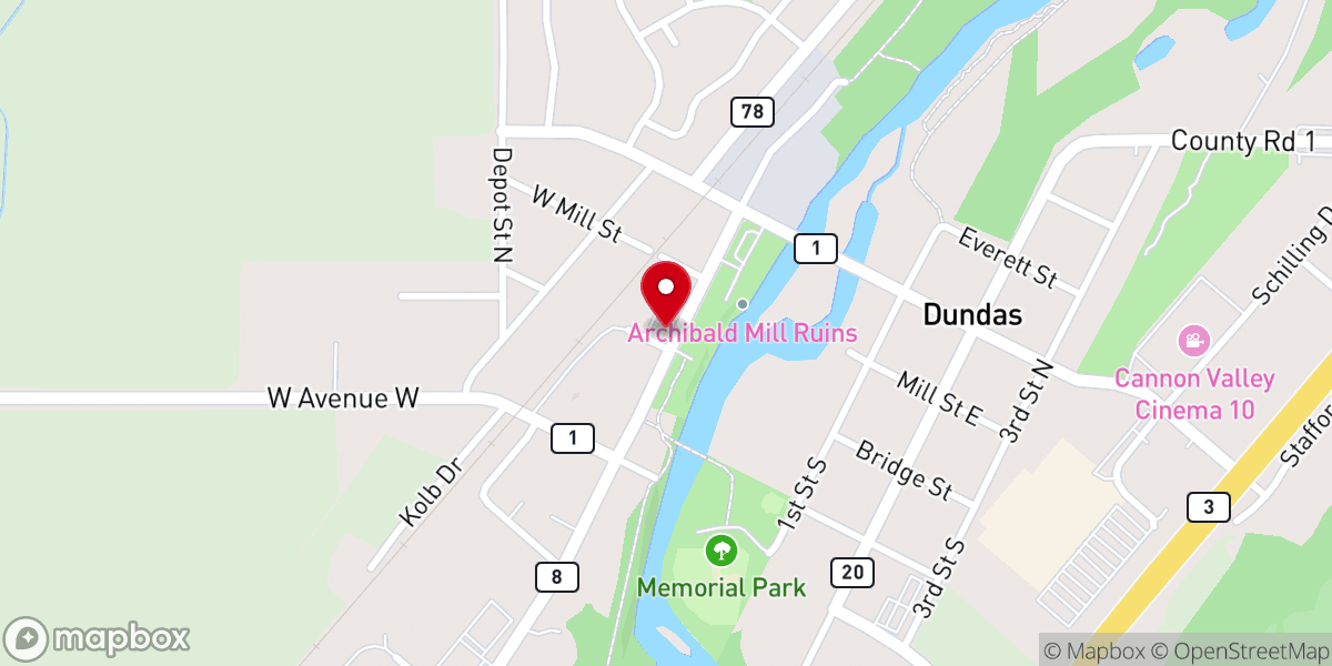 Map showing location of Dundas City Hall