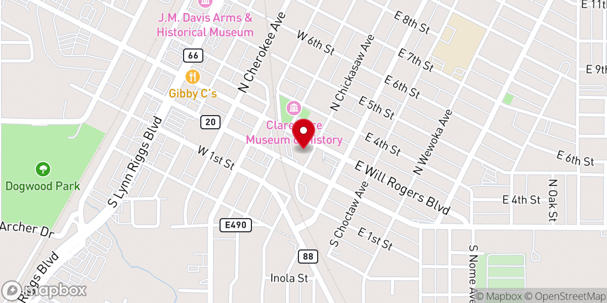 Map showing location of Claremore First Baptist