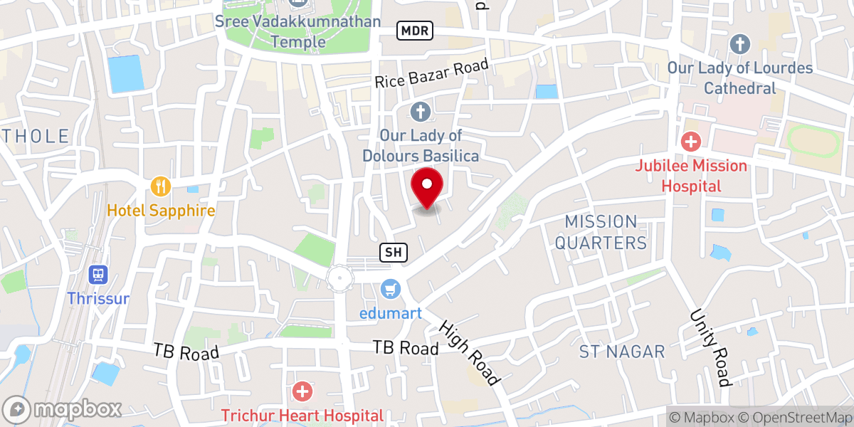 Map showing location of Sacred Heart Roman Catholic Latin Church, Thrissur