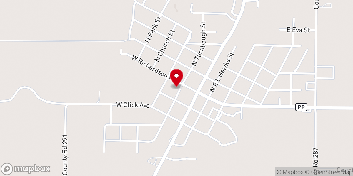 Map showing location of Puxico First Baptist Church