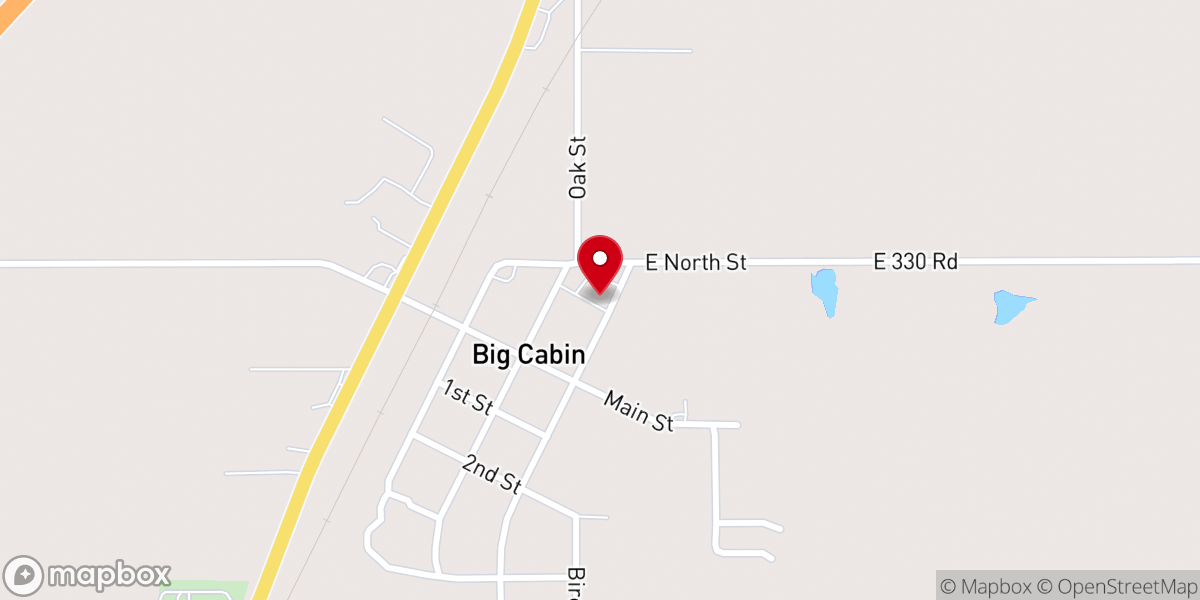 Map showing location of Big Cabin Baptist Church