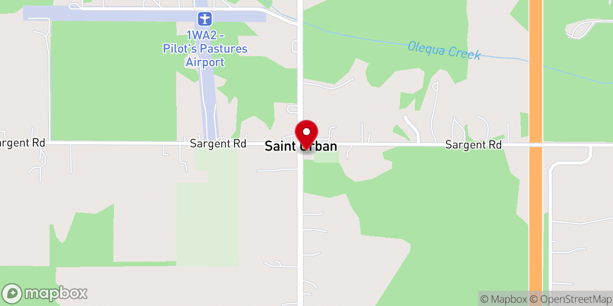 Map showing location of St. Urban Catholic Church
