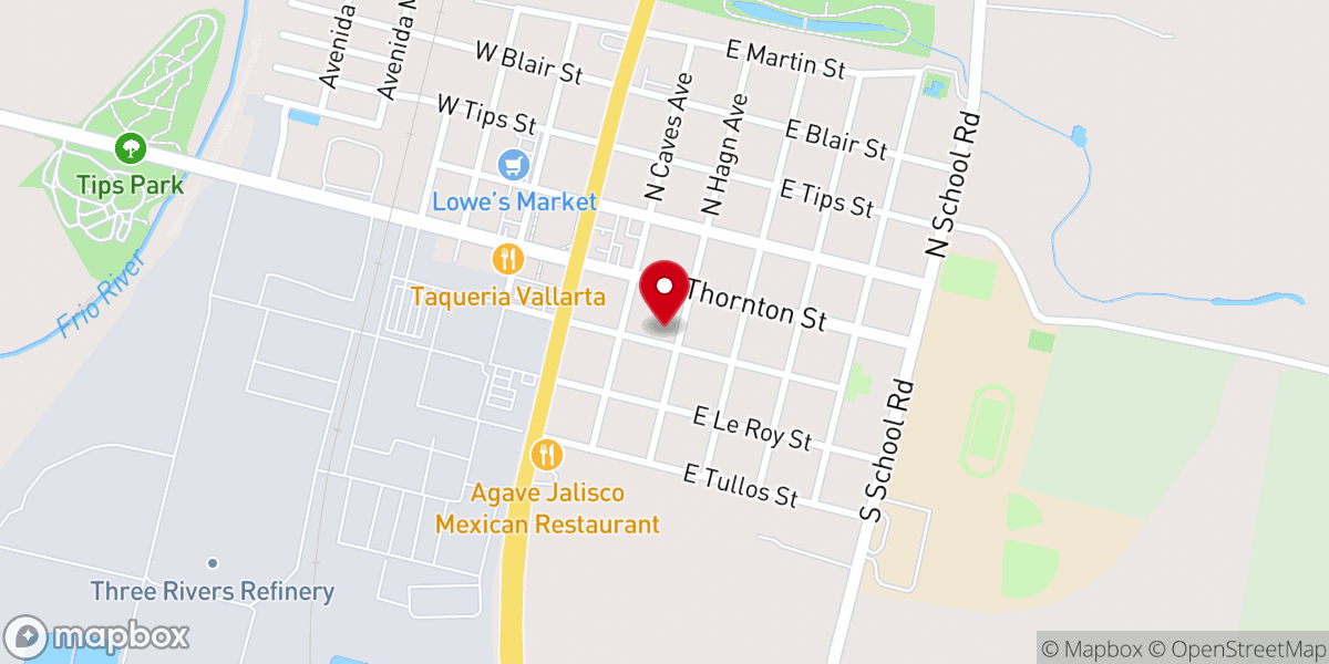 Map showing location of Three Rivers Church of Christ