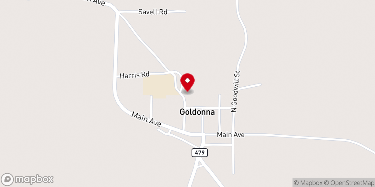 Map showing location of Goldonna Baptist Church