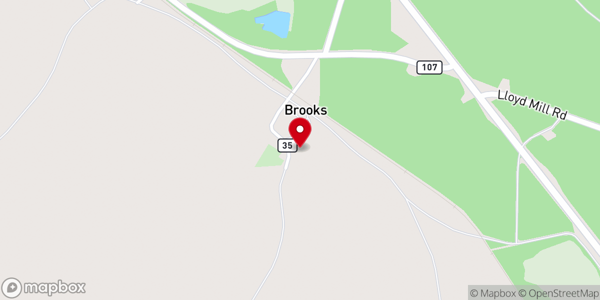 Map showing location of Brooks Baptist Church