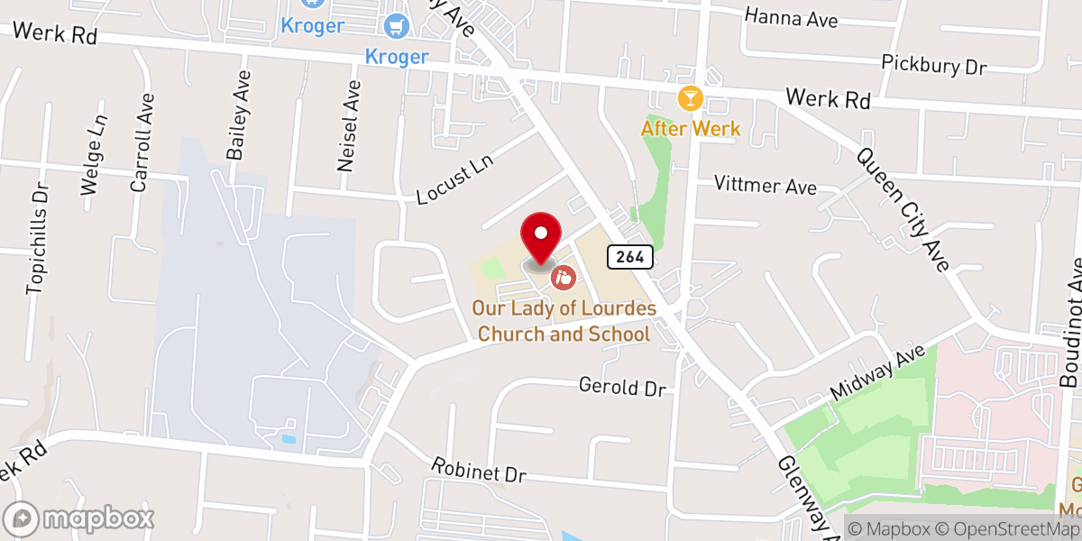 Map showing location of Our Lady of Lourdes Catholic Church