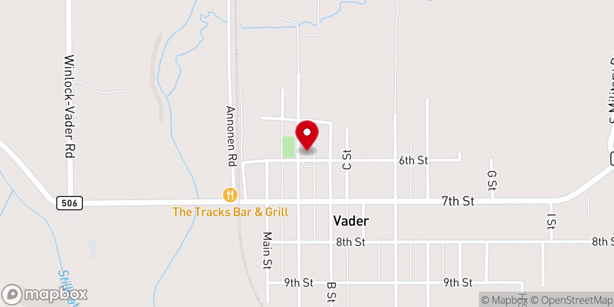 Map showing location of Vader Assembly of God