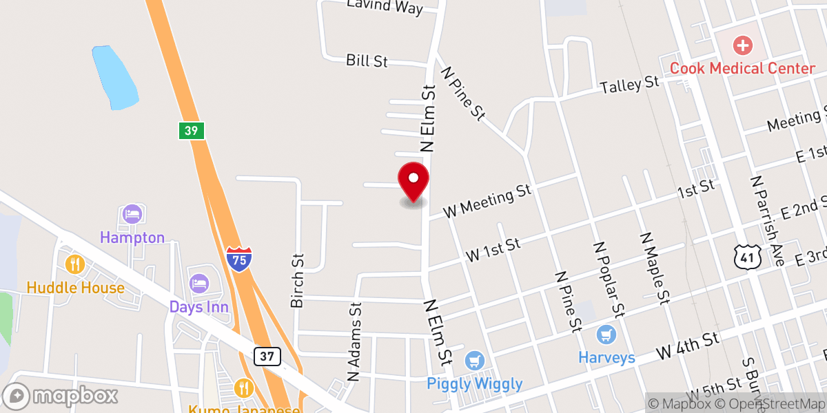 Map showing location of Elm Street Church of Christ