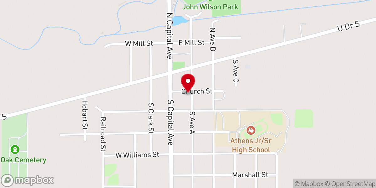 Map showing location of Athens Christian Center