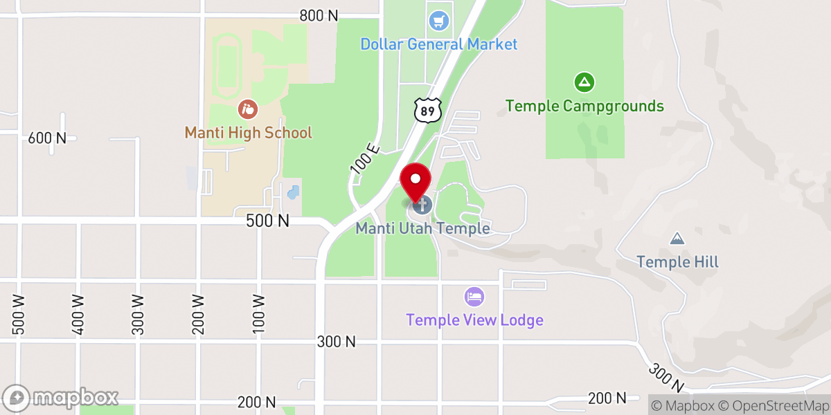 Map showing location of Manti Utah Temple