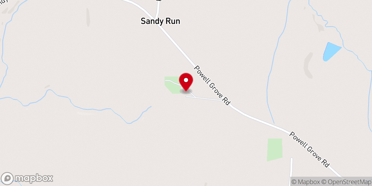Map showing location of Powell Grove Church