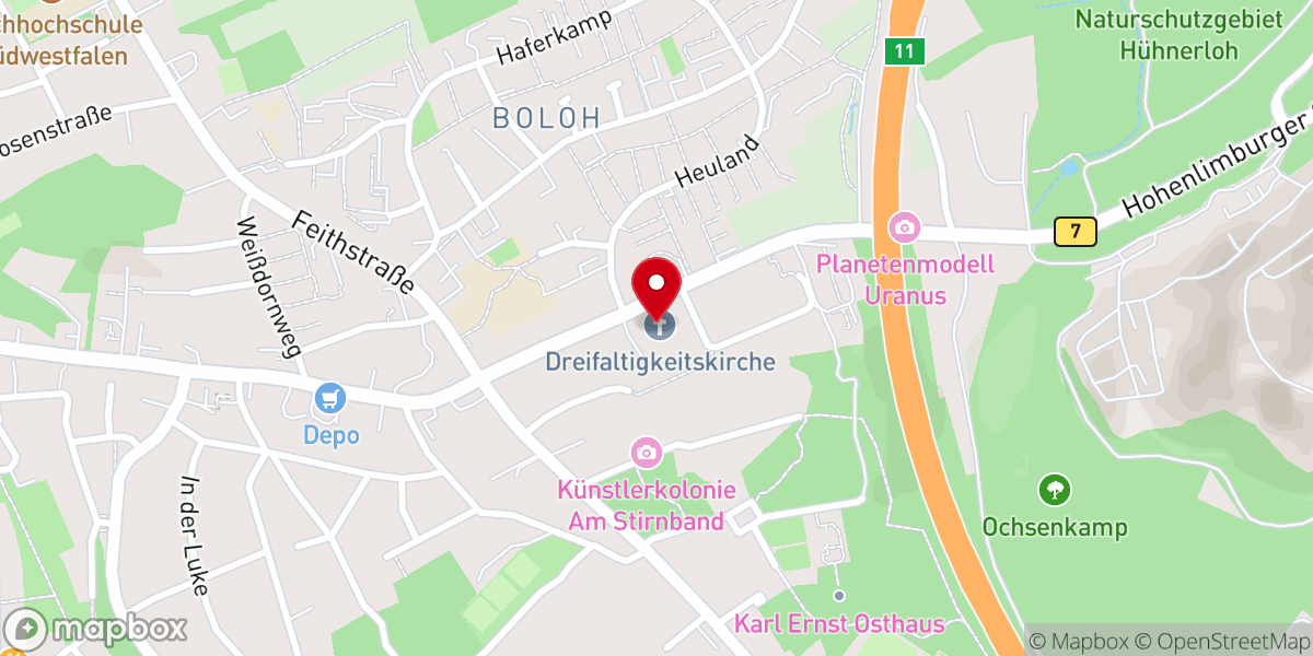 Map showing location of Dreifaltigkeitskirche - Ev.-Luth. Dreifaltigkeitskirchengemeinde Hagen