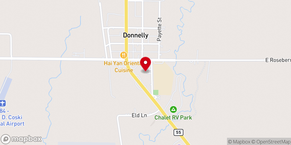 Map showing location of Donnelly Bible Church