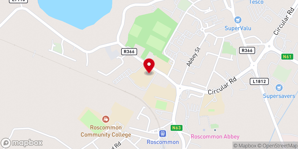 Map showing location of Mercy College Roscommon