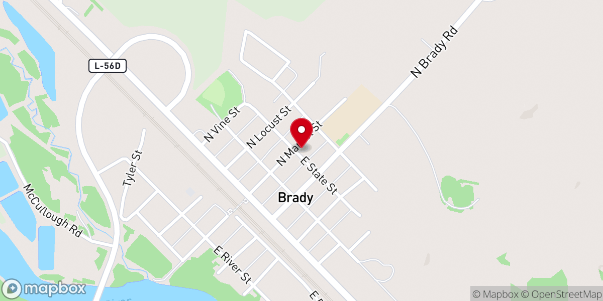 Map showing location of Brady United Methodist Church
