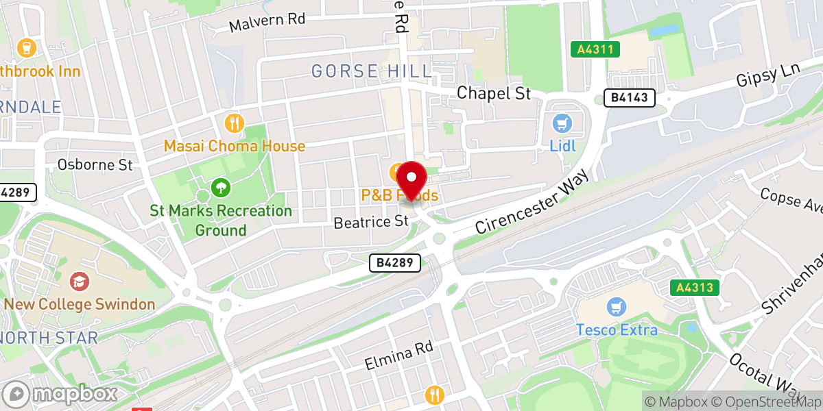Map showing location of Gorse Hill Baptist Church