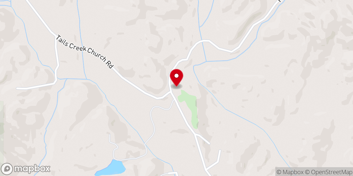 Map showing location of Tails Creek Baptist Church