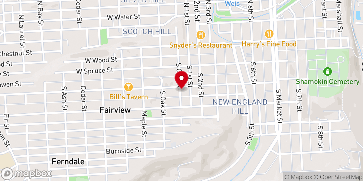 Map showing location of Shamokin Water and Spirit Church