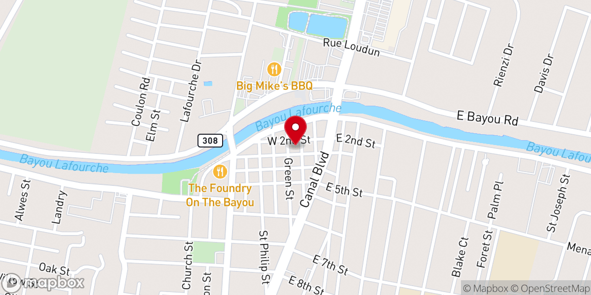 Map showing location of Lafourche Parish Courthouse