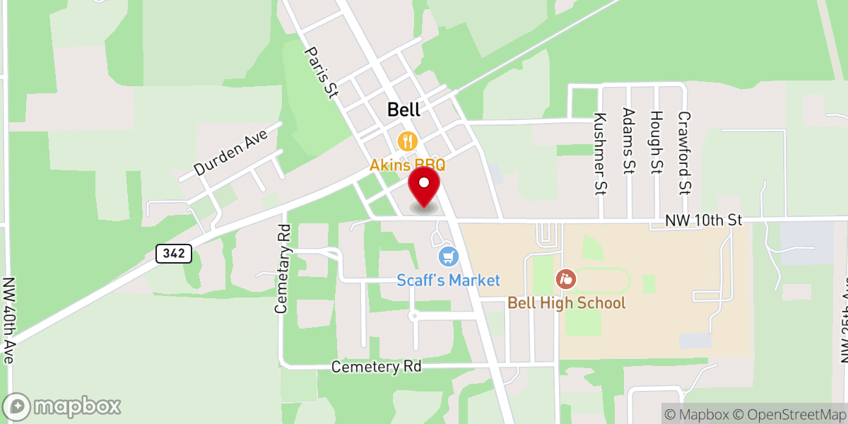 Map showing location of Bell Baptist Church