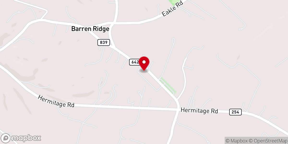 Map showing location of Barren Ridge Church