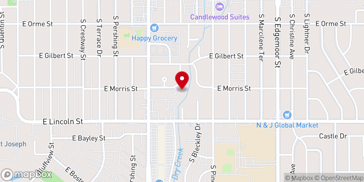 Map showing location of Church of God in Christ Revival Center