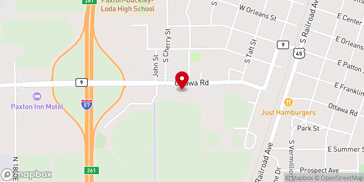Map showing location of Paxton Church of Christ