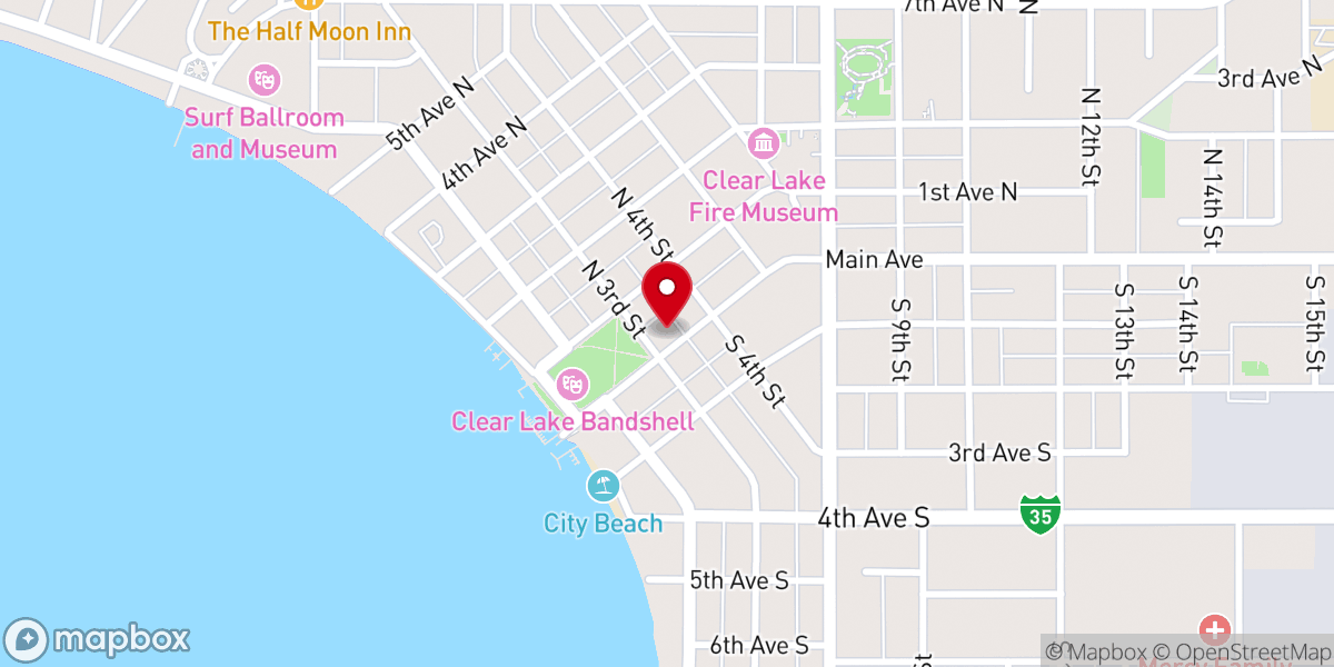 Map showing location of Clear Lake Area Chamber of Commerce