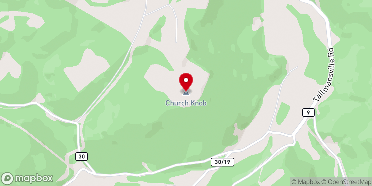 Map showing location of Church Knob
