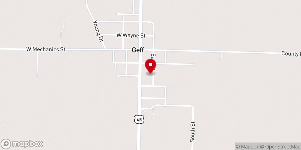 Map showing location of Geff Christian Church
