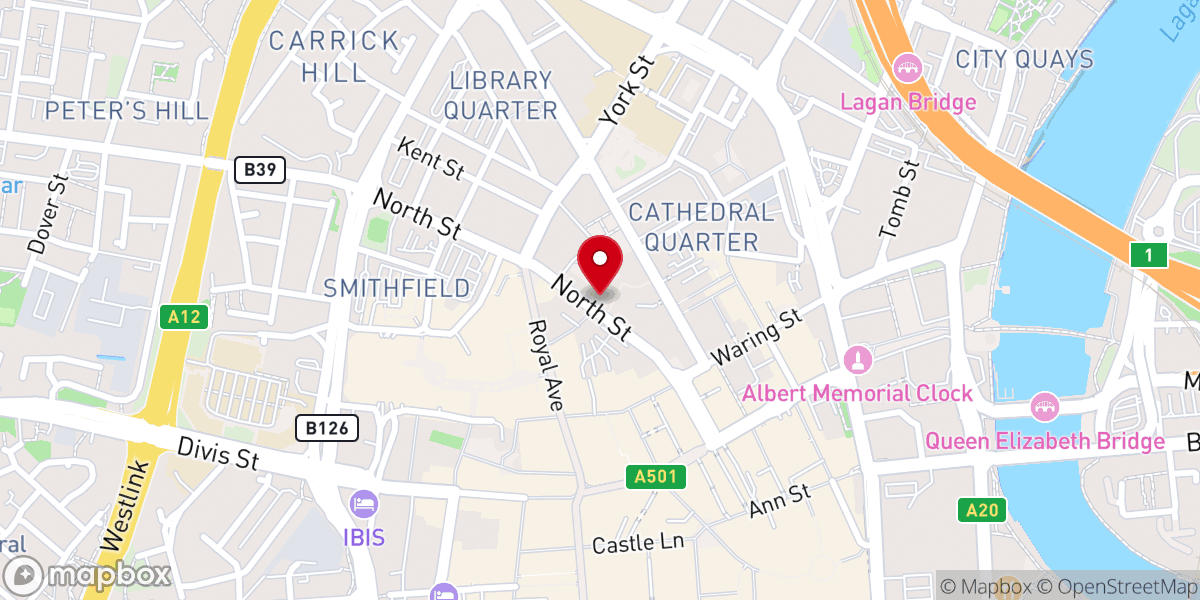 Map showing location of Belfast City Vineyard Church