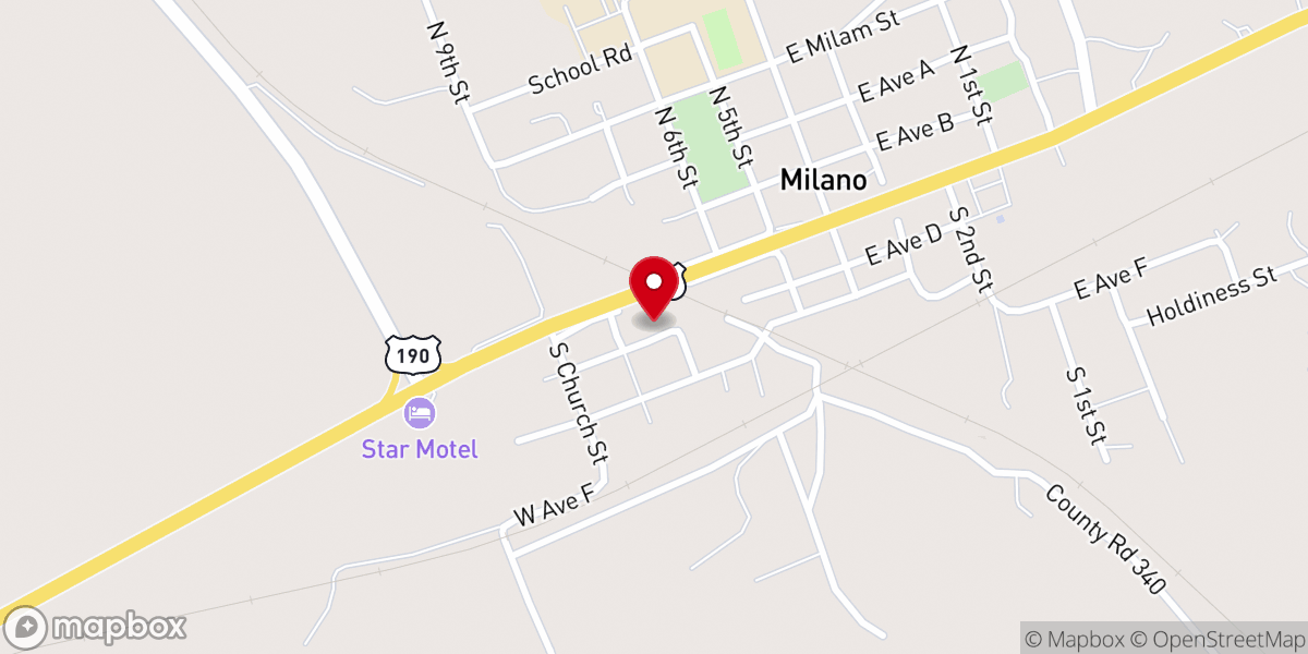 Map showing location of Milano Methodist Church