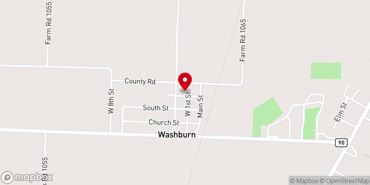 Map showing location of Washburn United Methodist Church