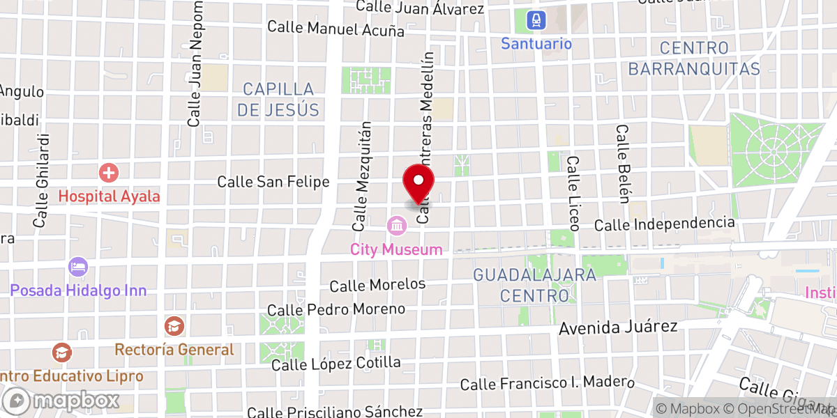 Map showing location of Templo De Las Capuchinas