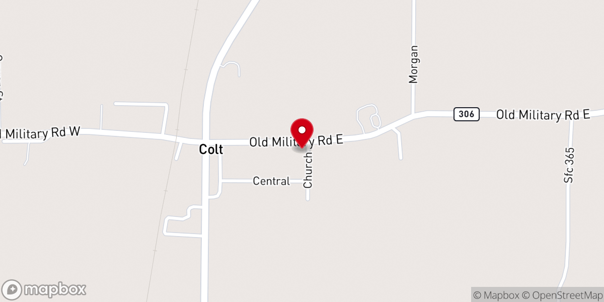 Map showing location of Colt Baptist Church