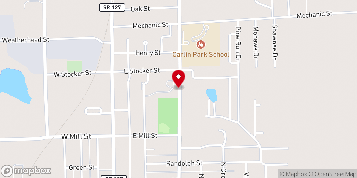 Map showing location of Steuben County Church of Christ