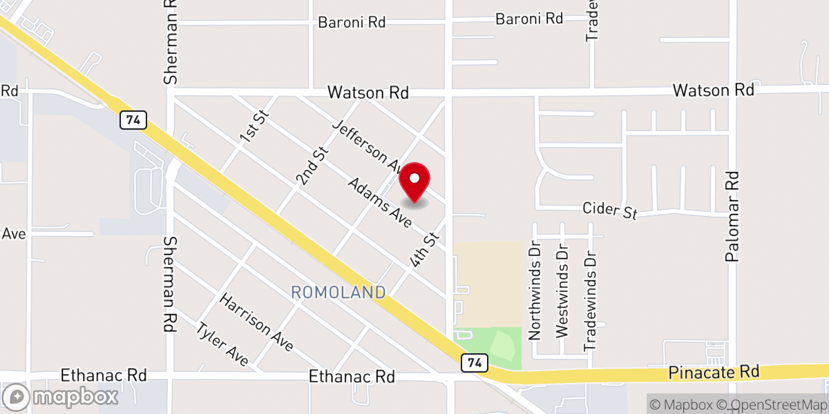 Map showing location of Calvary Chapel Romoland