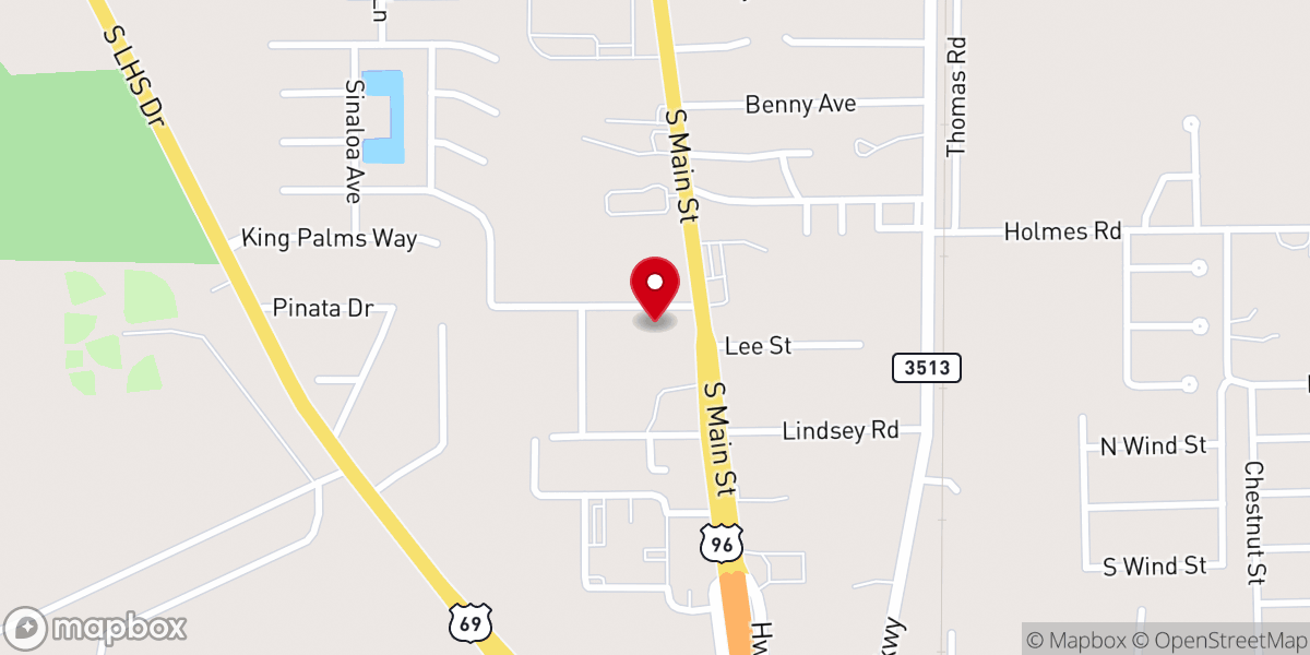 Map showing location of First Baptist Church of Lumberton