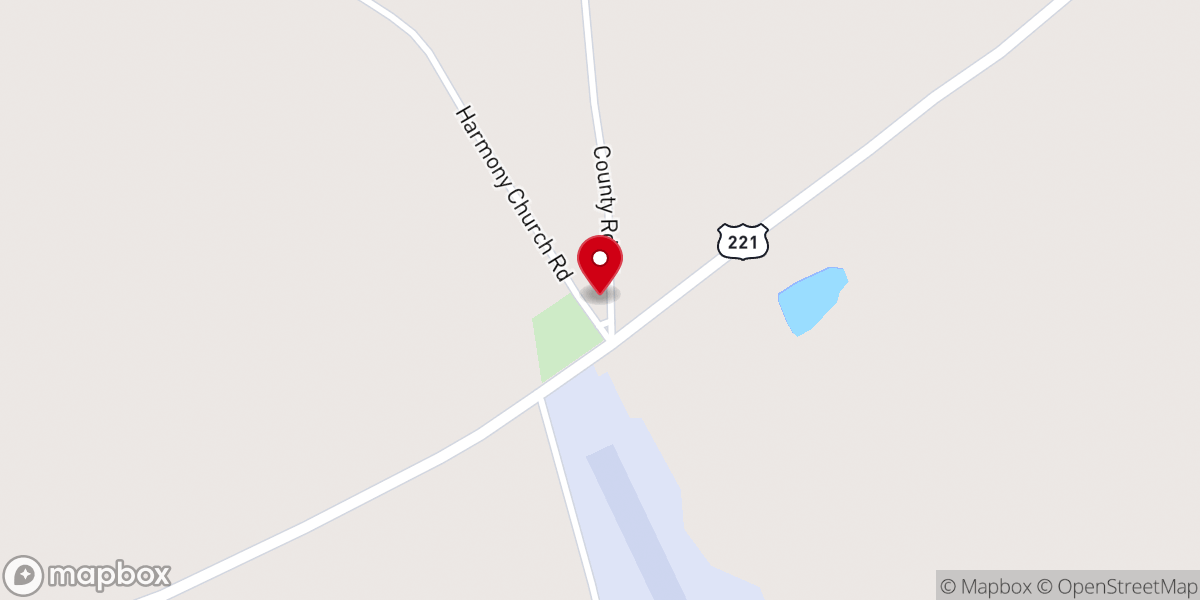 Map showing location of Harmony Church