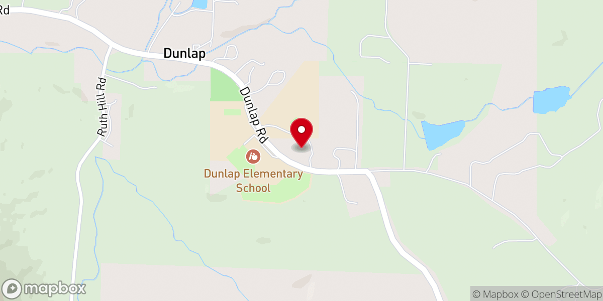Map showing location of Dunlap Baptist Church